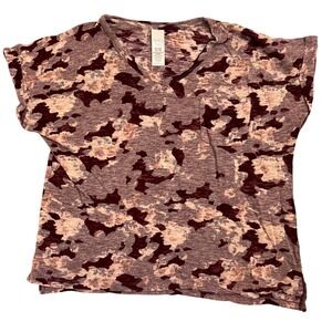 Time Tru Womens XL Floral Camouflage Print Short Sleeve V Neck Top